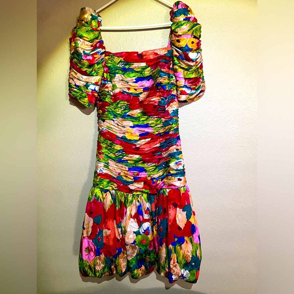 Raul Blanco Floral Multicolor Off-Shoulder Dress - Vintage - Size 8